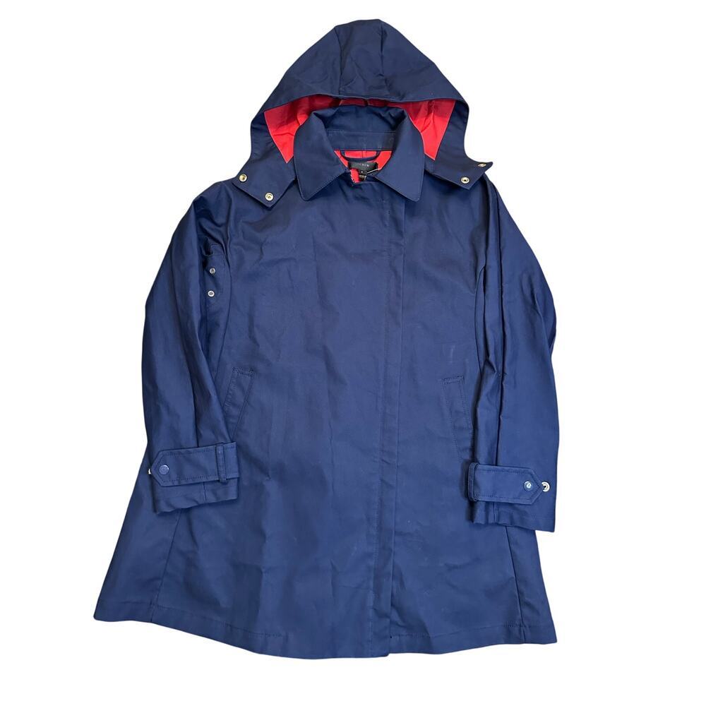 NWT J. Crew Swing Trench Coat NAVY/RED‎ Size Small